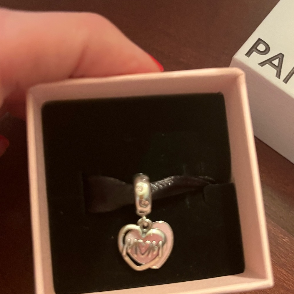 Pandora Mom Script Heart Dangle Charm